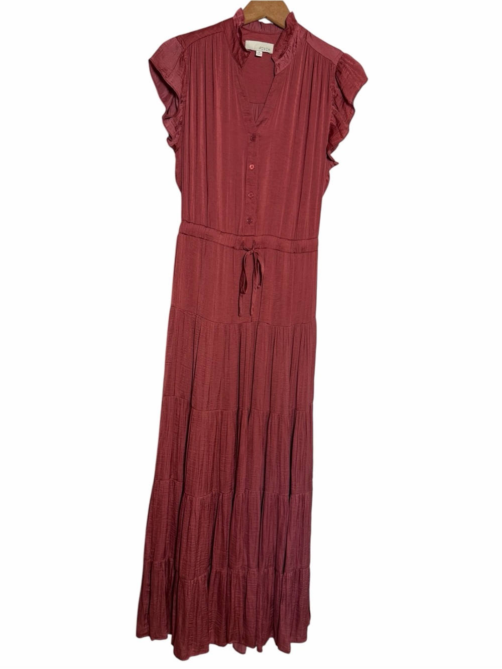 PINCH Mauve Tiered Maxi Dress Boho Flutter Sleeve Prairie Cottagecore M - Picture 3 of 9